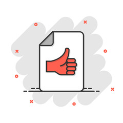 People hand with check mark icon in comic style. Accept cartoon vector illustration on white isolated background. Approval choice splash effect business concept.
