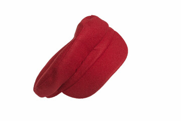 Female red hat with a visor isolated on white background.