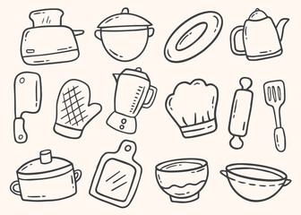 kitchen tools hand drawn doodle vector