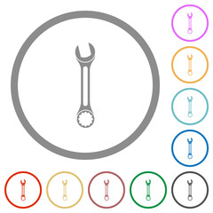 Single wrench flat icons with outlines