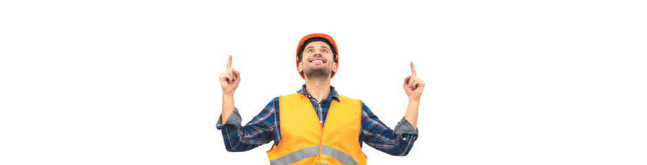 The happy engineer sitting on the ladder on the white background
