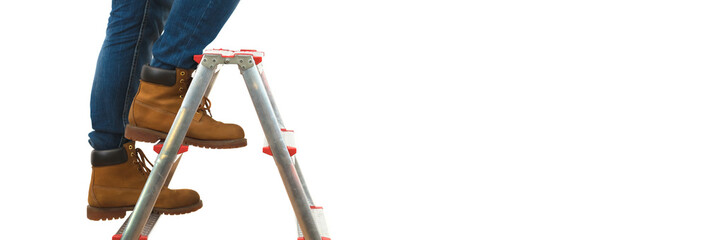 The legs on the ladder on the white background