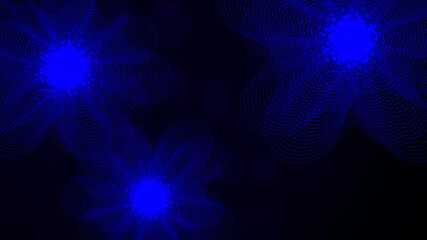 Abstract background. Blue, glowing flowers on a dark background. Vector illustration. It can be used in the design of the cover, screen saver, book design, poster, flyer, CD cover, website background,