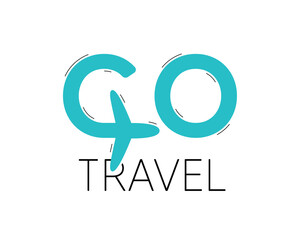 Go travel logo vector design. Vacation tour icon with airplane. Go holiday travel trip symbol. Isolated tourism logotype. Go trip logo template. Vector
