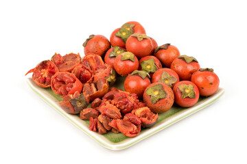 Sacred fig tree or diospyros malabarica fruits isolated on white background.