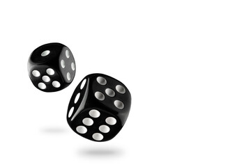 black dice with white dots, isolate on a white background for clipping, bet leisure fortune