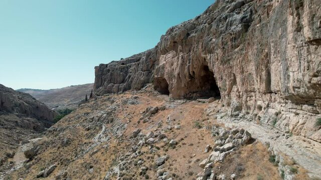 Drone aerial views of desert canyon