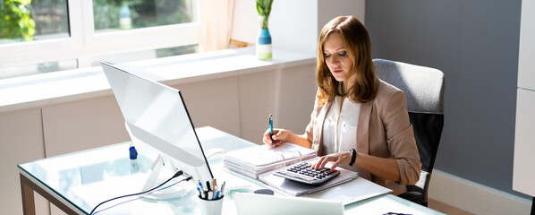 Professional Accountant Woman In Office Doing Accounting