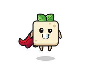 the cute tofu character as a flying superhero