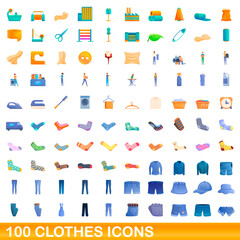 100 clothes icons set. Cartoon illustration of 100 clothes icons vector set isolated on white background
