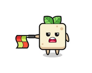 tofu character as line judge hold the flag straight horizontally