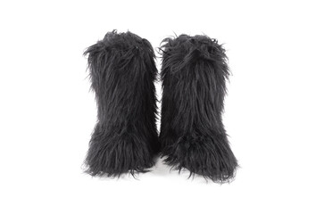 black fur boots isolated on white background