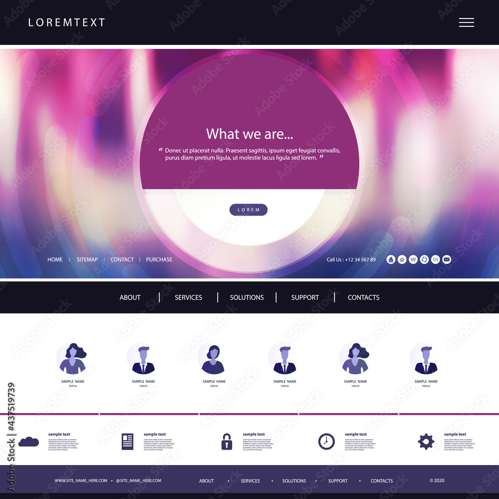 Wall mural website template for your business with colorful blurred abstract header design