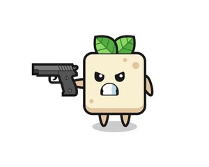 the cute tofu character shoot with a gun