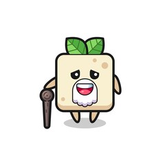 cute tofu grandpa is holding a stick