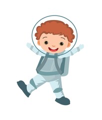 Child astronaut in a spacesuit. Kid. Boy. Children's illustration. Flat style. Cartoon design. Isolated on white background. Vector