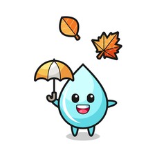 cartoon of the cute water drop holding an umbrella in autumn