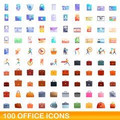 100 office icons set. Cartoon illustration of 100 office icons vector set isolated on white background
