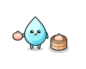 cute water drop character eating steamed buns