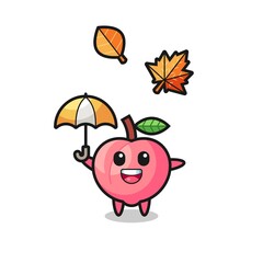 cartoon of the cute peach holding an umbrella in autumn