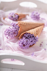 Gorgeous ice cream of flower flavour. Floral concept for summer.