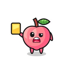 cartoon peach character as a football referee giving a yellow card