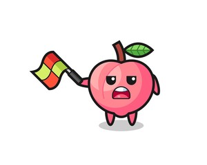 peach cartoon as the line judge hold the flag up at a 45 degree angle