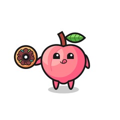 illustration of an peach character eating a doughnut