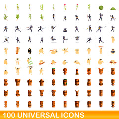 Fototapeta premium 100 universal icons set. Cartoon illustration of 100 universal icons vector set isolated on white background