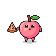 cute peach cartoon eating pizza