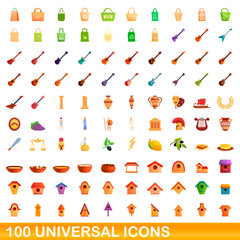 100 universal icons set. Cartoon illustration of 100 universal icons vector set isolated on white background