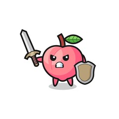 cute peach soldier fighting with sword and shield