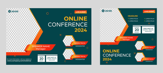 Business Conference live webinar banner invitation and social media post template. Business webinar invitation design. Vector EPS	