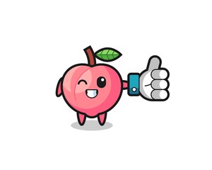 cute peach with social media thumbs up symbol