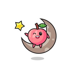 illustration of peach cartoon sitting on the half moon