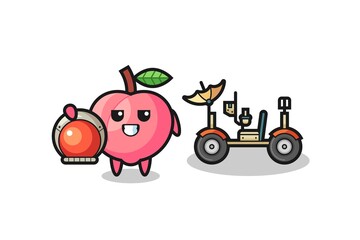 the cute peach as astronaut with a lunar rover