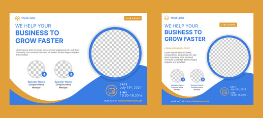 Business Conference live webinar banner invitation and social media post template. Business webinar invitation design. Vector EPS	