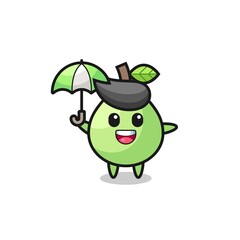 cute guava illustration holding an umbrella