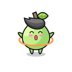 cute guava cartoon is playing hula hoop