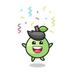 Obraz premium happy guava mascot jumping for congratulation with colour confetti