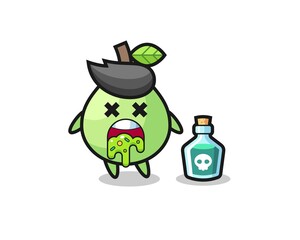 illustration of an guava character vomiting due to poisoning