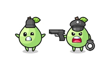 illustration of guava robber with hands up pose caught by police