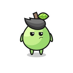 cute guava character with suspicious expression