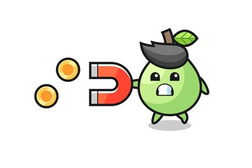 the character of guava hold a magnet to catch the gold coins