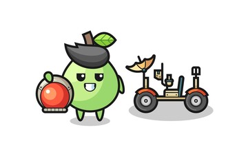 the cute guava as astronaut with a lunar rover