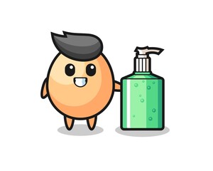 cute egg cartoon with hand sanitizer