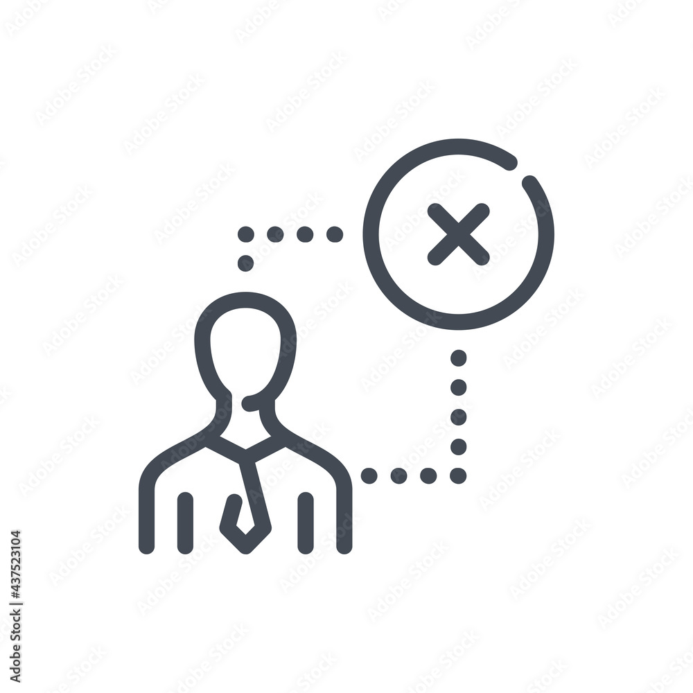 Poster cancel social connection line icon. person with connection to circle with x cross vector outline sig