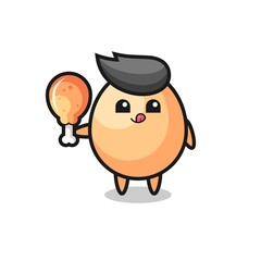 egg cute mascot is eating a fried chicken
