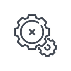 Cancel gear and cogwheel line icon. Cancellation and rejection process vector outline sign.