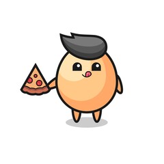 cute egg cartoon eating pizza